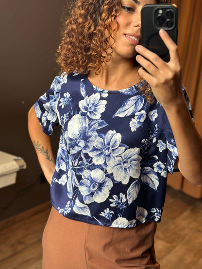 PETALO blu fiori bianchi (unica - pronta consegna)