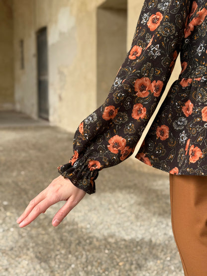 NUVOLA BLUSA LANA MARRONE FIORI