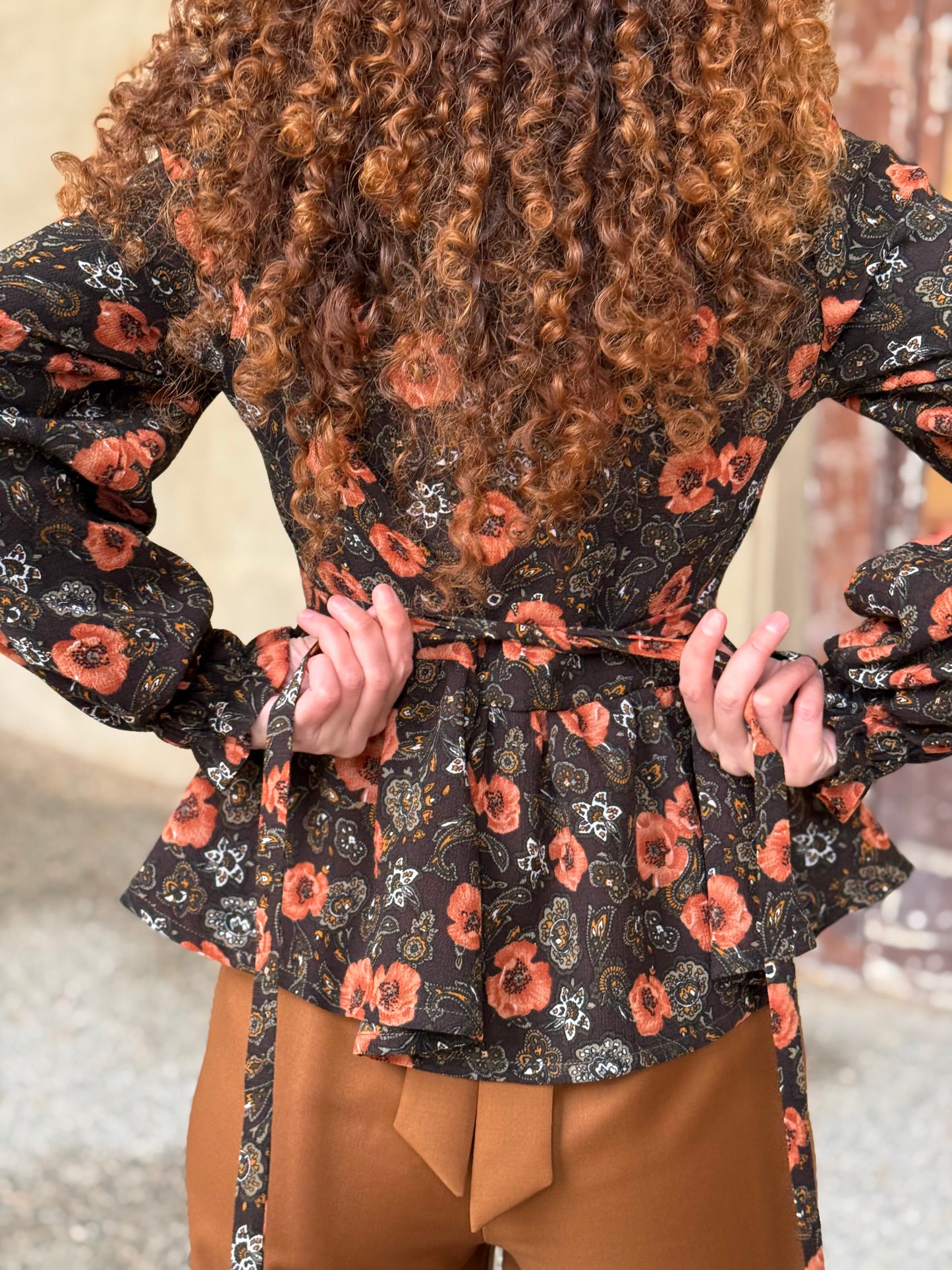 NUVOLA BLUSA LANA MARRONE FIORI