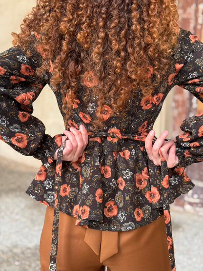 NUVOLA BLUSA LANA MARRONE FIORI