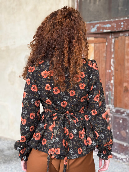 NUVOLA BLUSA LANA MARRONE FIORI