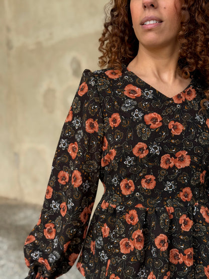 NUVOLA BLUSA LANA MARRONE FIORI