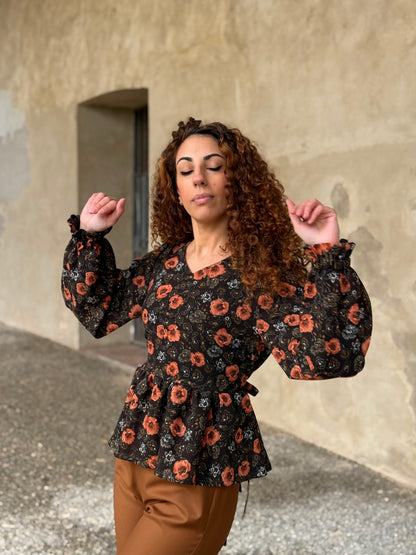 NUVOLA BLUSA LANA MARRONE FIORI