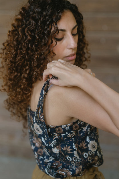 NUVOLA TOP LINO BLU FIORI