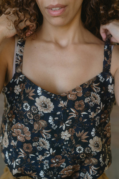 NUVOLA TOP LINO BLU FIORI