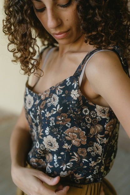 NUVOLA TOP LINO BLU FIORI