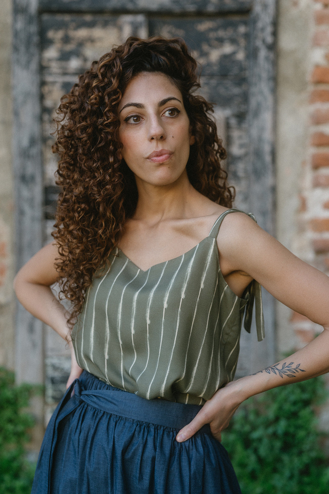 NUVOLA TOP VERDE RIGHE